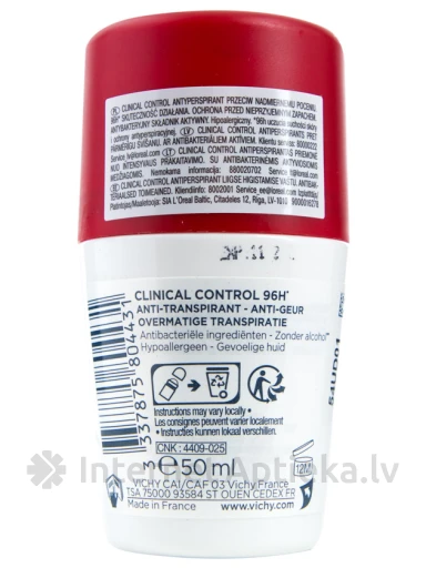 Vichy Deo Roll Clinical kontrolldeodorant 96 tundi., 50 ml | internetaptieka.lv