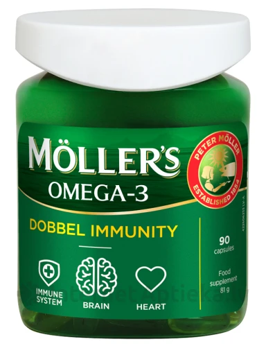 Möller’s zivju eļļa Dobbel Immunity, 90 kapsulas | internetaptieka.lv