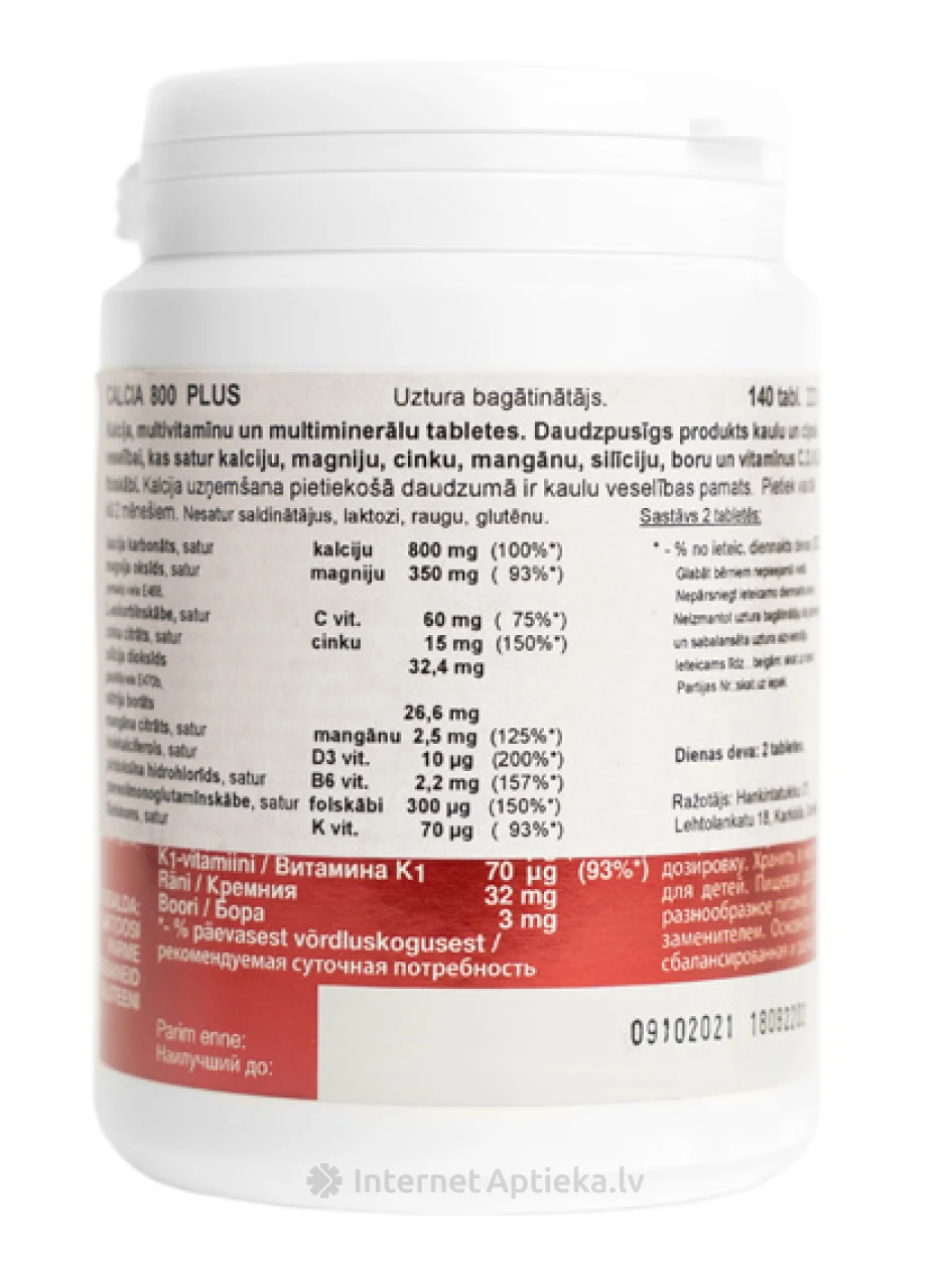 CALCIA 800 Plus kaltsium + 10 vitamiini ja mineraalainet, 140 tabletti | internetaptieka.lv