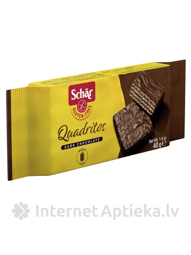 Schär Quadritos безглютеновый вафельный батончик с какао в глазури из черного шоколада, 40 г (2 х 20 г) | internetaptieka.lv