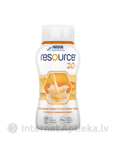Resource 2.0 Пищевой продукт медицинского назначения со вкусом манго-ананаса, 4 x 200 мл | internetaptieka.lv