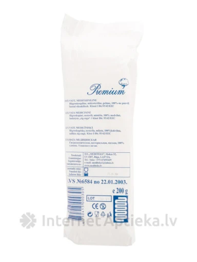 Premium Vate Medical gofreeritud vatt, 200 g | internetaptieka.lv
