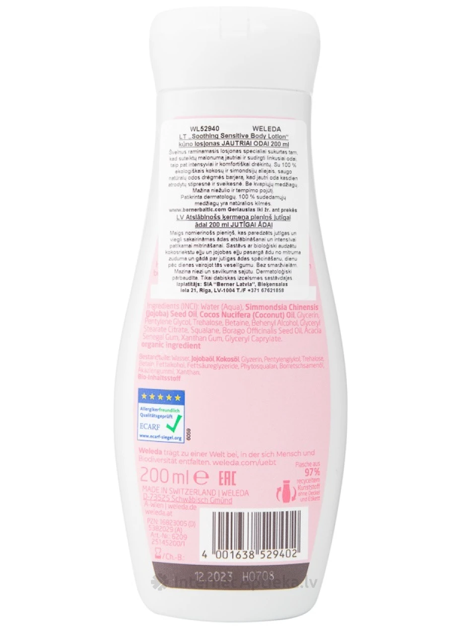 Weleda Sensitive rahustav kehakreem tundlikule nahale, 200 ml | internetaptieka.lv
