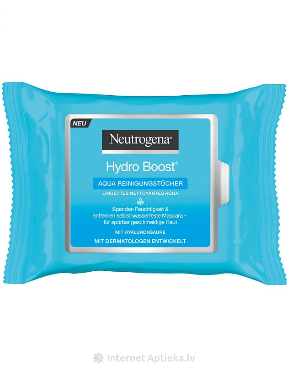 Neutrogena hydro boost aqua mitrās salvetes sejas tīrīšanai, 25 gb. | internetaptieka.lv