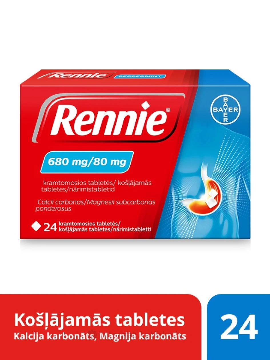 Rennie 680 mg/80 mg, 24 таблеток | internetaptieka.lv