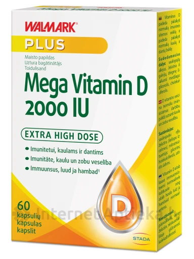 Walmark Mega D3-vitamiin 2000 RÜ, 60 kapslit | internetaptieka.lv