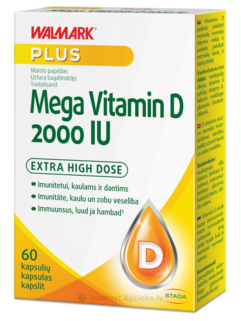 Walmark Mega Vitamīns D3 2000 IU, 60 kapsulas | internetaptieka.lv
