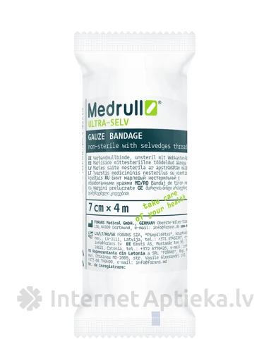 Medrull марлевый бинт, нестерильный, 4 м х 7 см | internetaptieka.lv