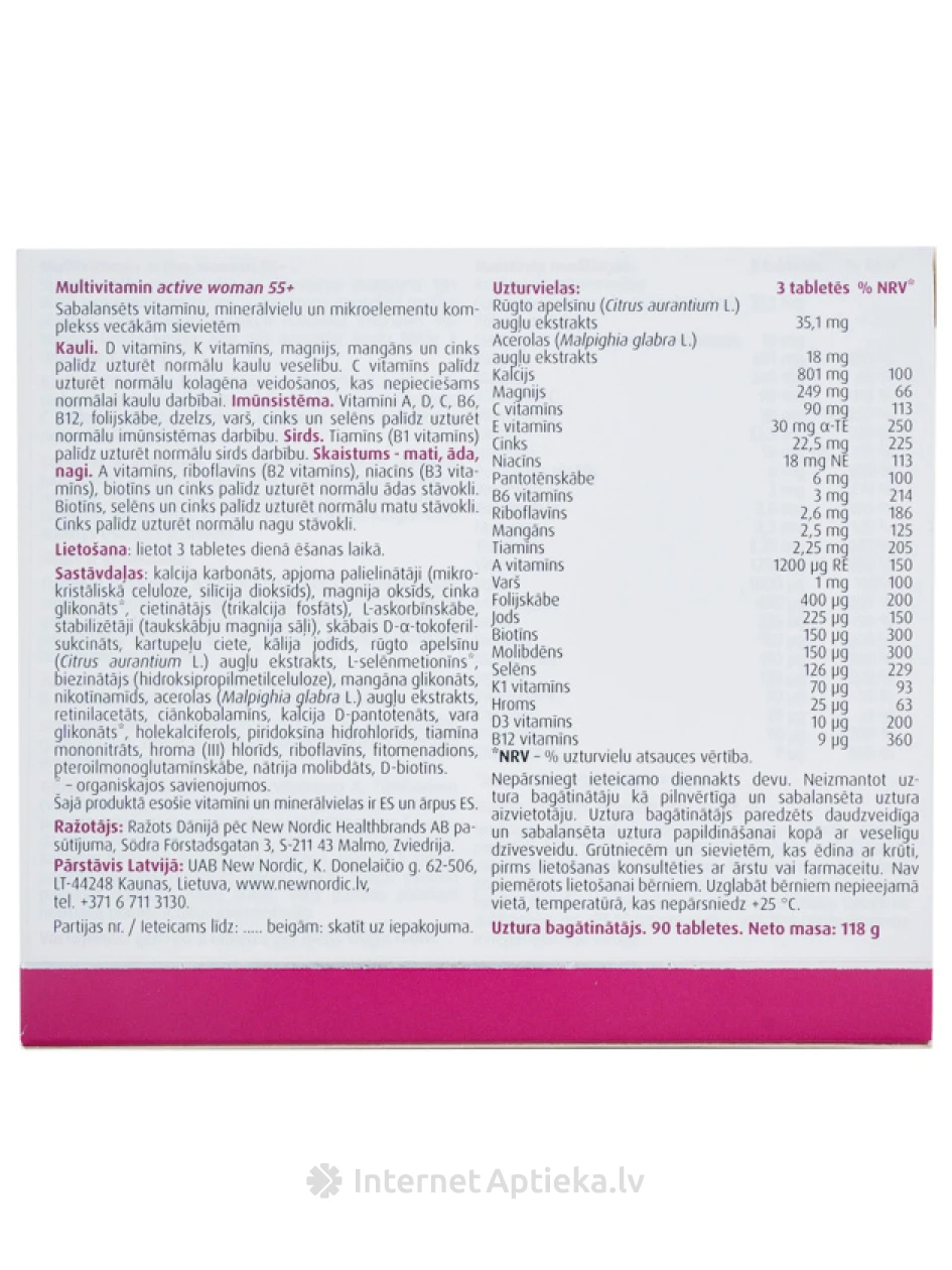 New Nordic multivitamin active woman 55+ tabletid, 90 tabletti | internetaptieka.lv