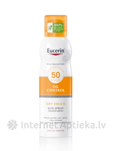 Eucerin Sun Oil Control Dry Touch SPF50 спрей для загара для тела, 200 мл | internetaptieka.lv