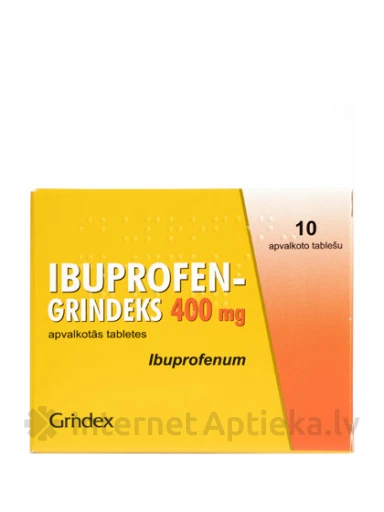 Ibuprofen Grindeks (ибупрофен) 400 мг, 10 таблеток в оболочке | internetaptieka.lv