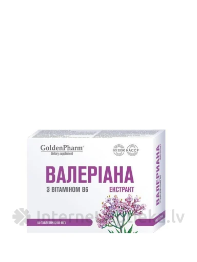 Baldriāna ekstrakts +vit.B6, 50 tabletes | internetaptieka.lv