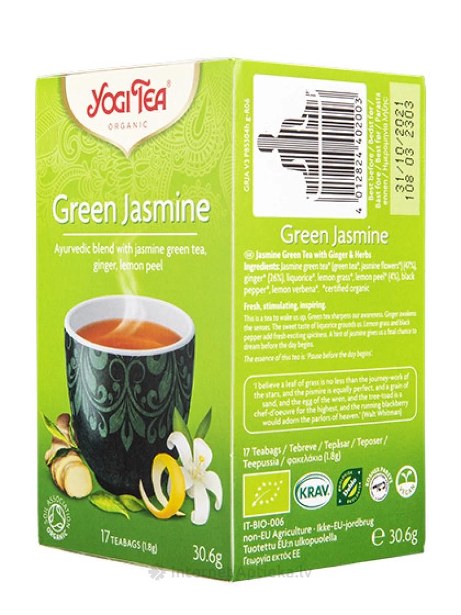 Yogi Tea Green Jasmine, 17 пакетиков | internetaptieka.lv