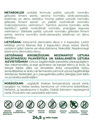 CLARIWELL® METABOKLER для нормализации уровня сахара, 60 капсул | internetaptieka.lv