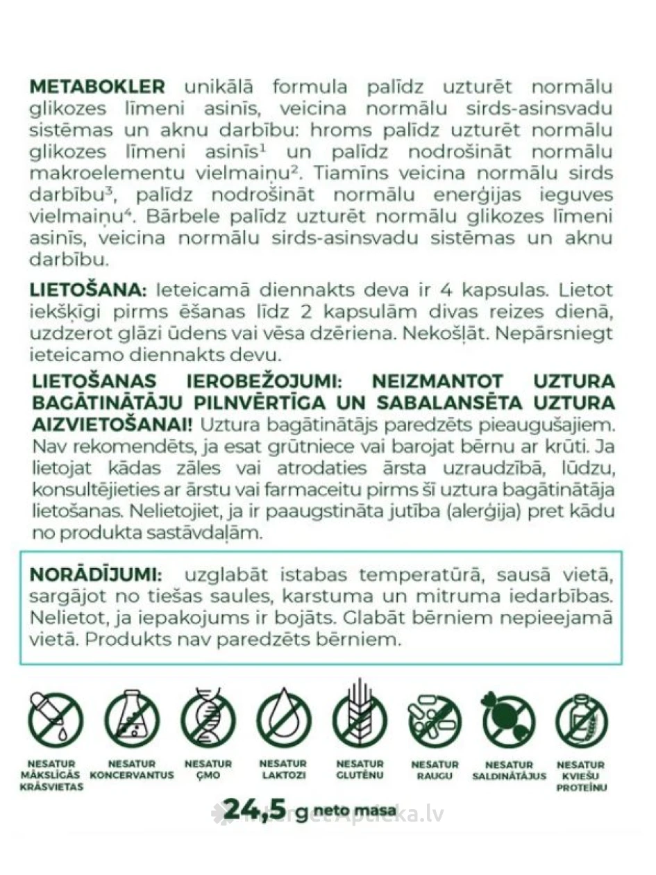 CLARIWELL® METABOKLER normālam cukura līmenim, 60 kapsulas | internetaptieka.lv