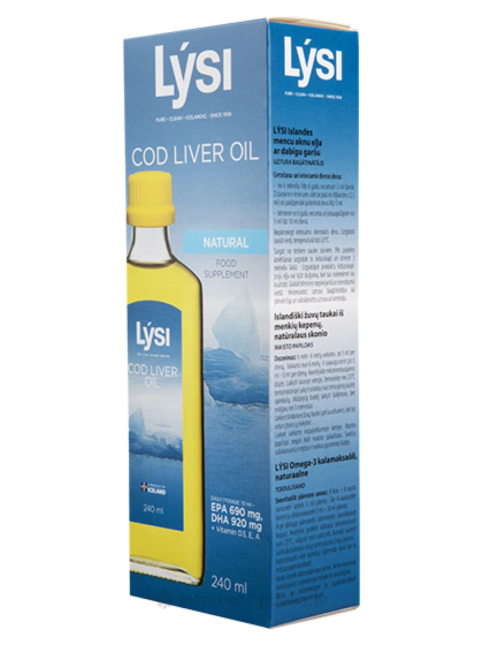 Lysi mencu aknu eļļa ar dabīgu garšu, 240 ml | internetaptieka.lv