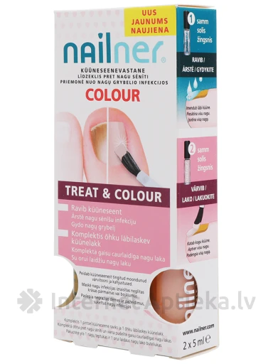 Nailner Treat&Colour противогрибковый лак для ногтей, 2 x 5 мл | internetaptieka.lv