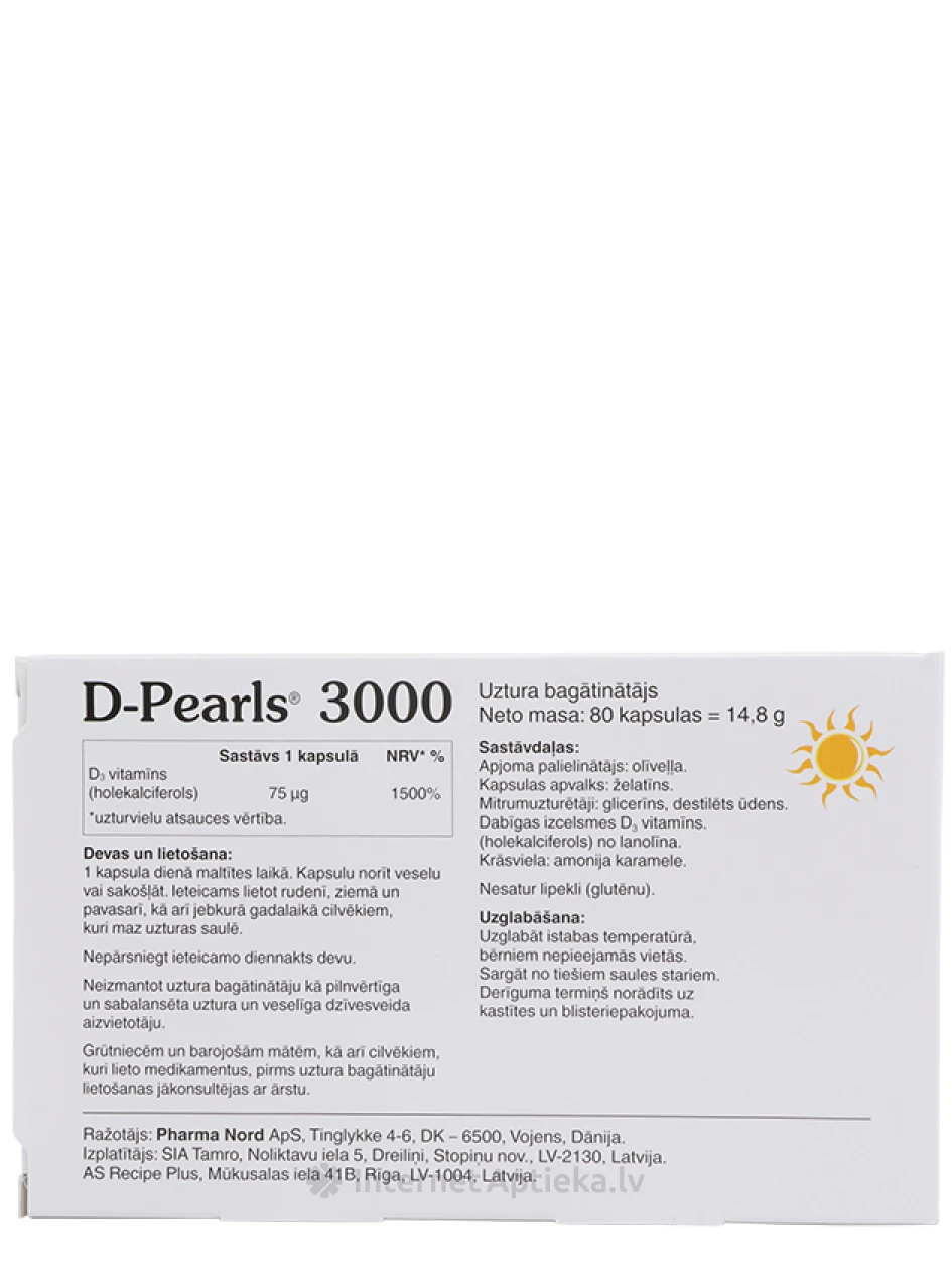 D-Pearls 3000, 80 kapsulas | internetaptieka.lv