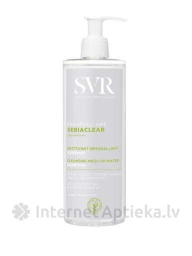 SVR SEBIACLEAR EAU MICELLAIRE puhastav mitsellaarvesi rasusele, probleemsele nahale, 400 ml | internetaptieka.lv