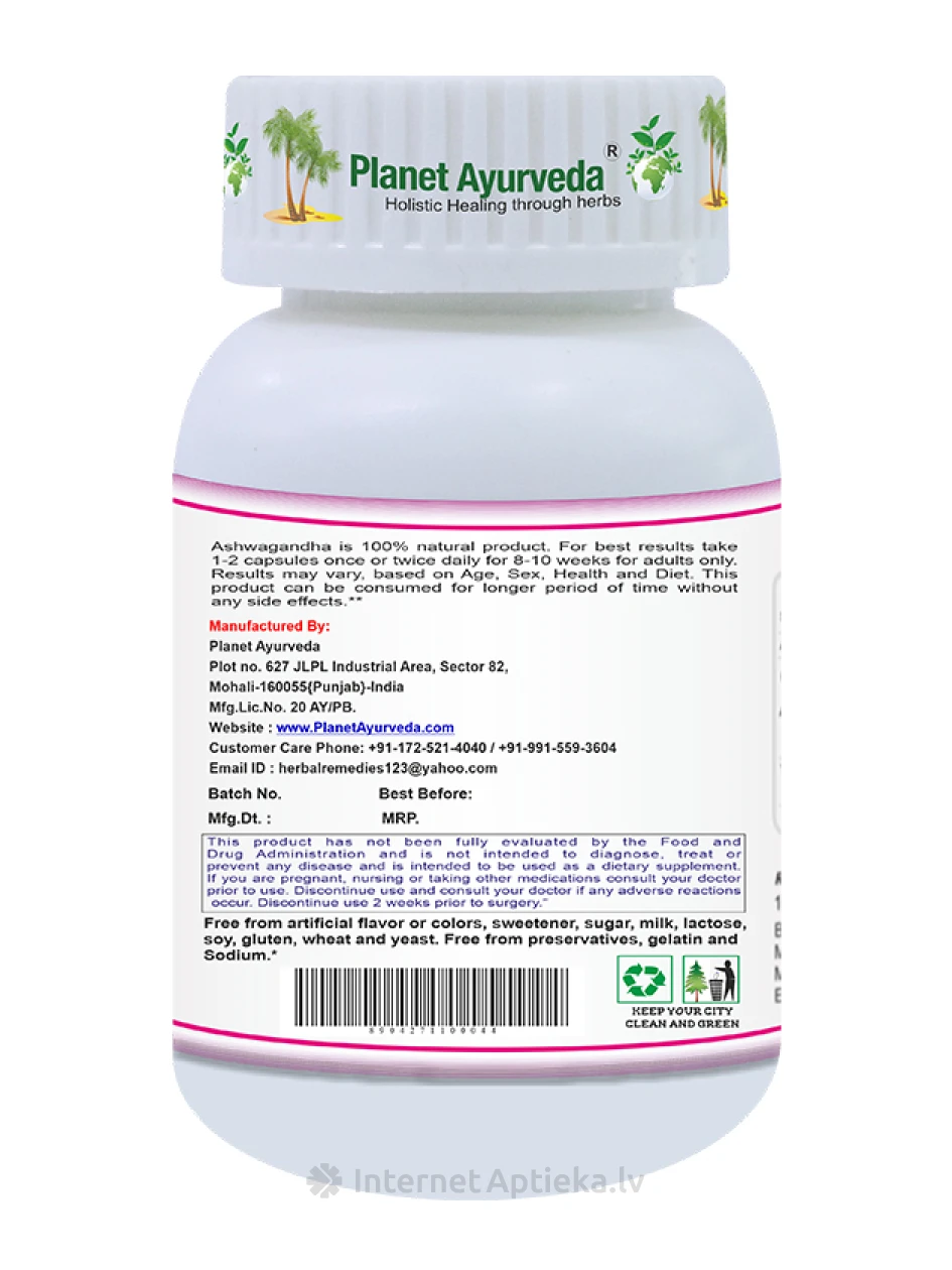 Planet Ayurveda® Organic Ashwagandha, 60 kapslit | internetaptieka.lv