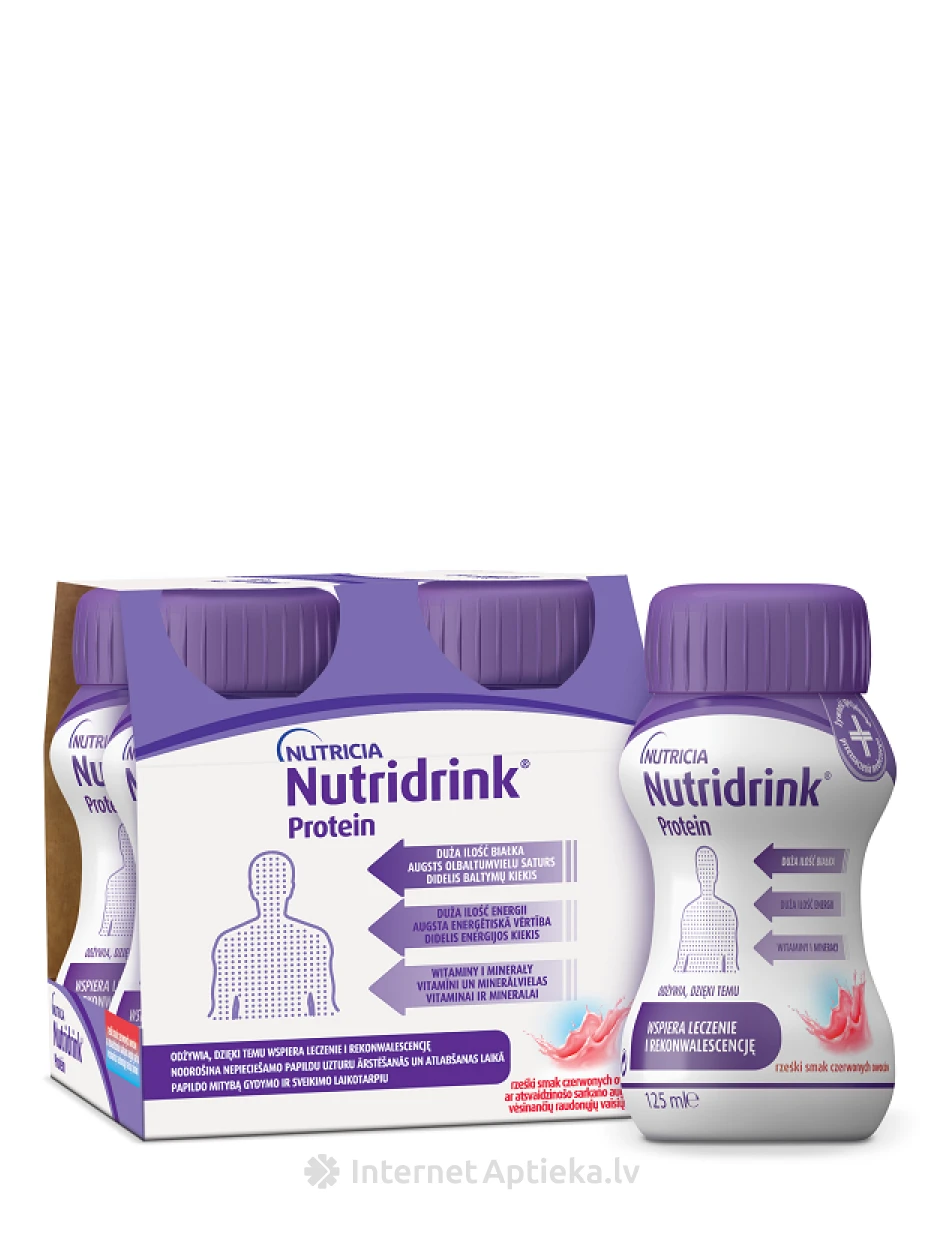 Nutricia Nutridrink Protein с освежающим вкусом красных фруктов, 4 х 125 мл | internetaptieka.lv