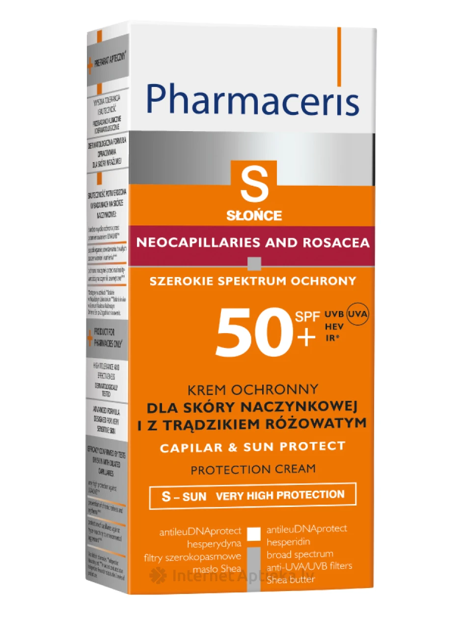 Защитный крем для кожи с расширенными капиллярами и розацеей Pharmaceris S SPF50+, 50 мл | internetaptieka.lv
