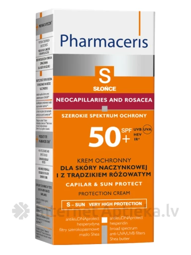 Pharmaceris S SPF50+ aizsargkrēms ādai ar paplašinātiem kapilāriem un rozāciju, 50 ml | internetaptieka.lv