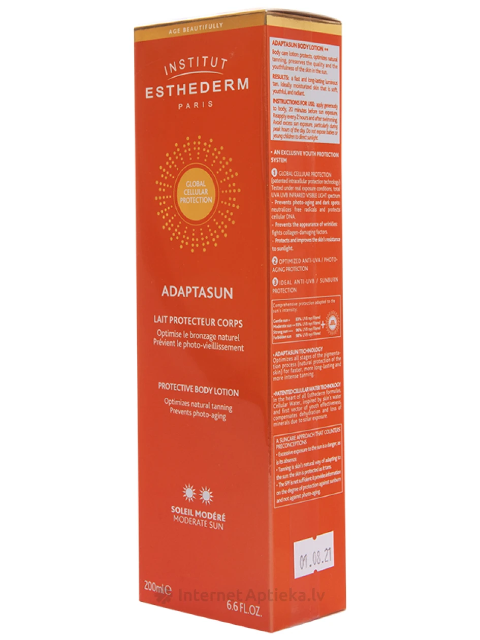 Institut Esthederm Adaptasun солнцезащитный лосьон для тела Moderate Sun, 200 мл | internetaptieka.lv
