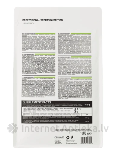 OstroVit 100% creatine monohydrate (green apple) pulveris, 1000 g | internetaptieka.lv