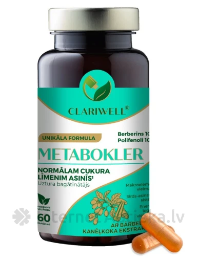 CLARIWELL® METABOKLER для нормализации уровня сахара, 60 капсул | internetaptieka.lv
