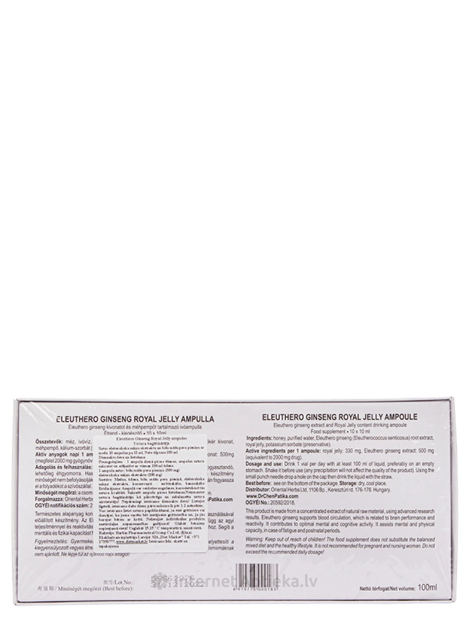 Eleuthero - ženšenni mesilaspiim, 10 joogipudelit | internetaptieka.lv