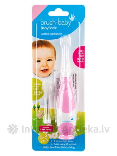 Brush-Baby BabySonic elektriskā zobu suka 0-3 g, rozā, 1 gb. | internetaptieka.lv