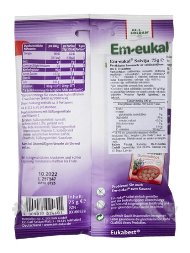 Em-Eukal konfektes Salvija bez cukura, 75 g | internetaptieka.lv