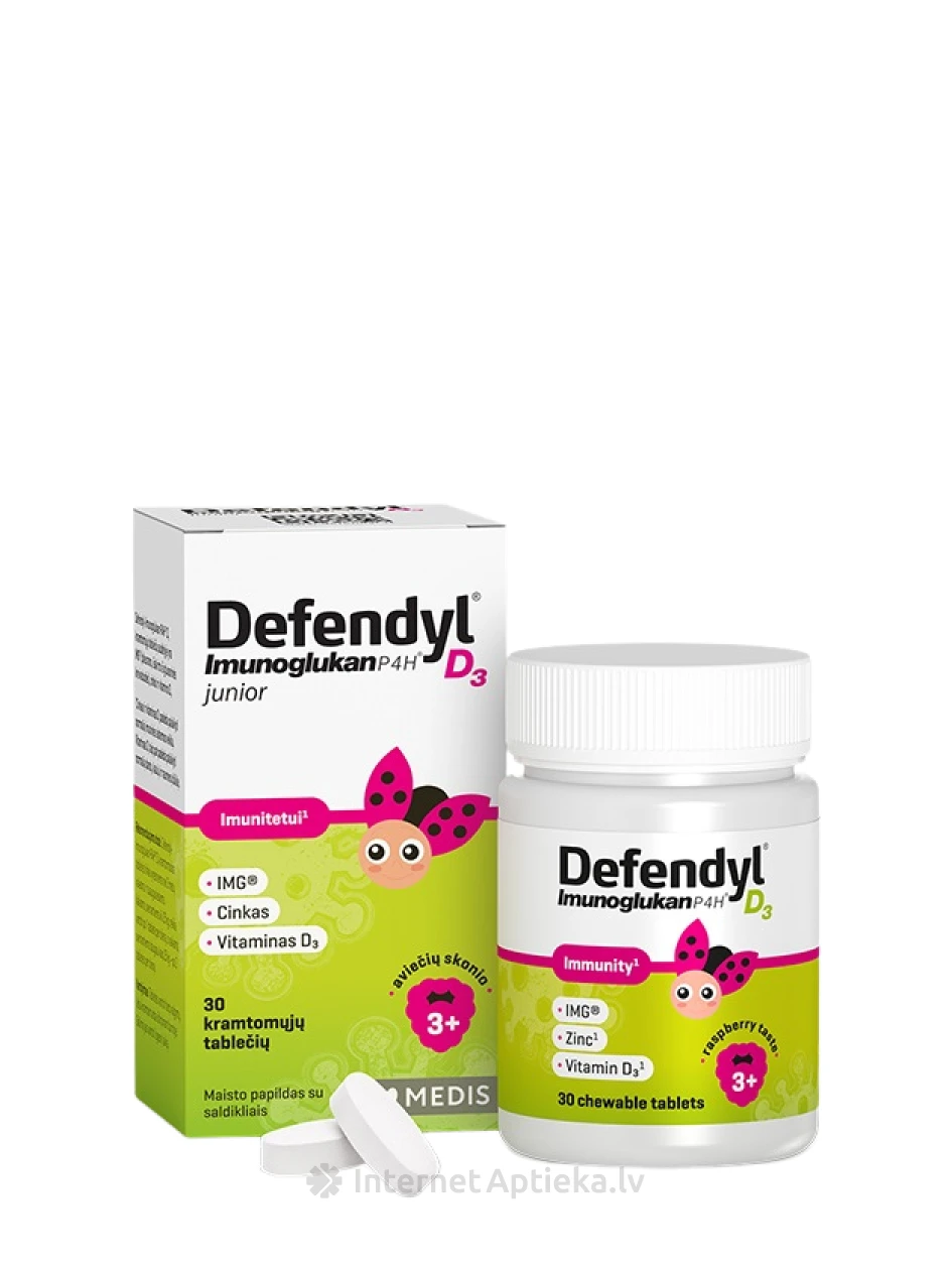 Defendyl-Imunoglukan P4H D3 junior bērnu imunitātei, 30 košļājamās tabletes | internetaptieka.lv