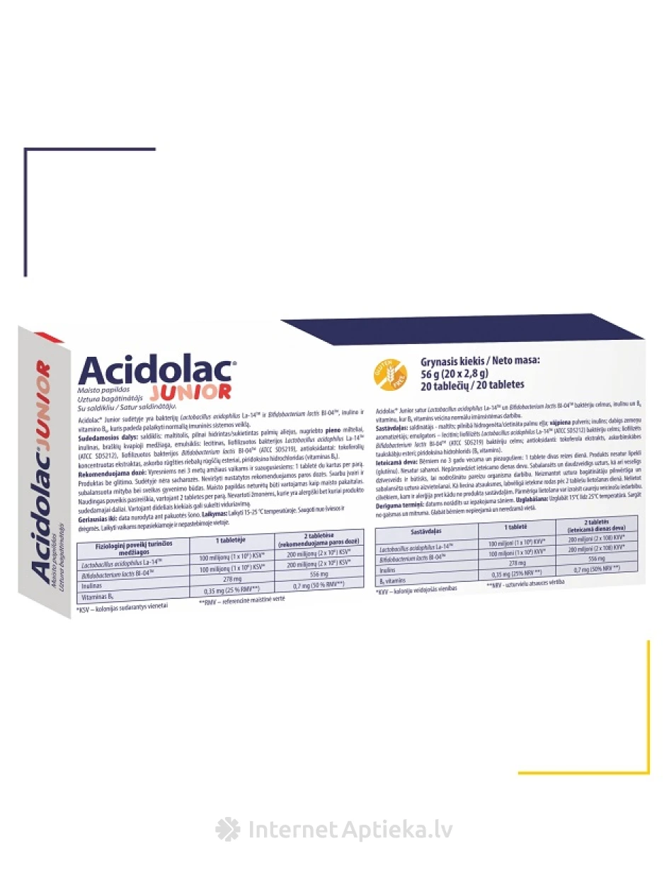 Acidolac® JUNIOR со вкусом клубники, 20 жевательных таблеток | internetaptieka.lv