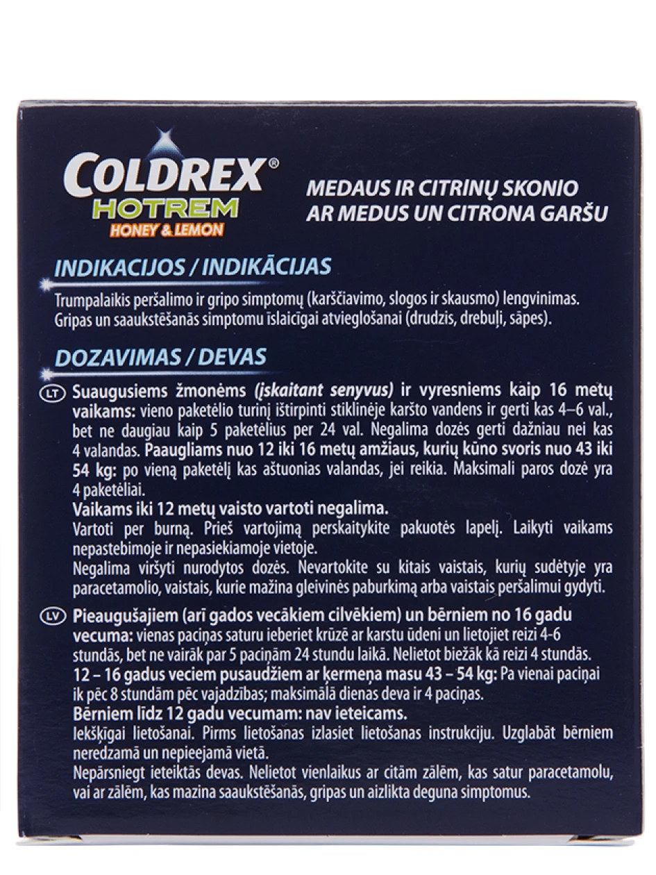 Coldrex HotRem Honey & Lemon pulveris ar medus un citrona garšu, 10 paciņas | internetaptieka.lv