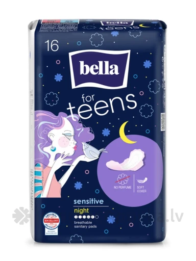 BELLA FOR TEENS Ultra Night Sensitive higiēniskās paketes, 16 gb. | internetaptieka.lv