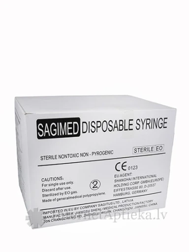 Sagimed Шприц 3 мл, из 3-х частей, с иглой 0.8 х 38 мм, 100 шт. | internetaptieka.lv