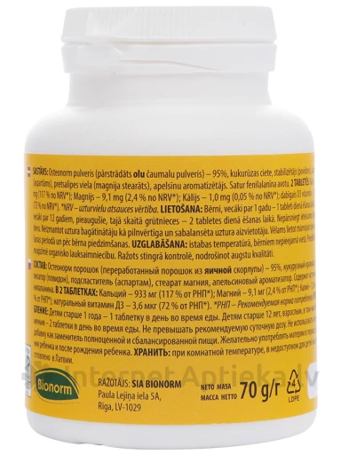 Osteonorm Forte 700 mg - apelsīnu, 100 tabletes | internetaptieka.lv