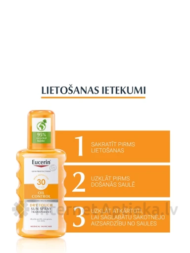 Eucerin Sun sensitive protect bezkrāsains izsmidzināms sauļošanās losjons spf 30, 200 ml | internetaptieka.lv