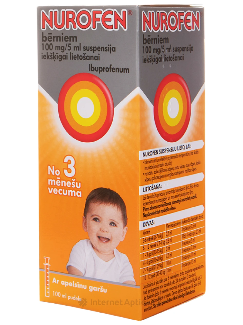Nurofen suspensija mazuļiem un bērniem (apelsīnu garša), 100 ml | internetaptieka.lv