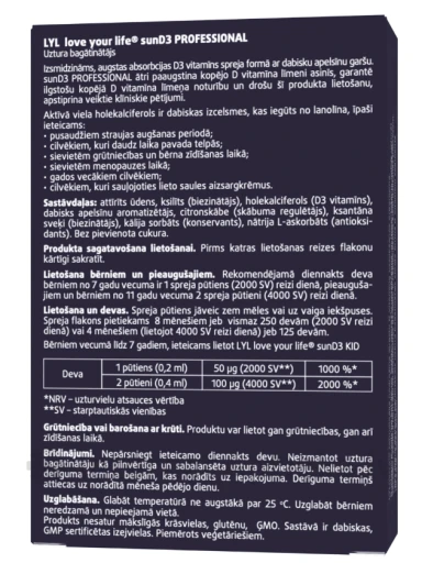 LYL sunD3 PROFESSIONAL 4 000 SV | 2 000 SV, sprejs, 50 ml | internetaptieka.lv