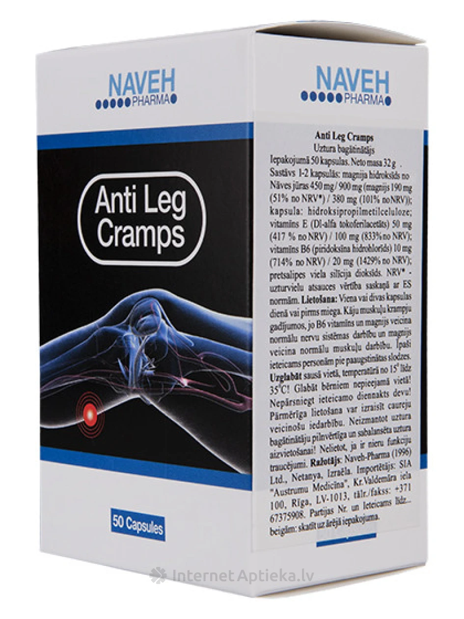 Naveh Anti leg cramps pret Kāju muskuļu krampjiem, 50 kapsulas | internetaptieka.lv