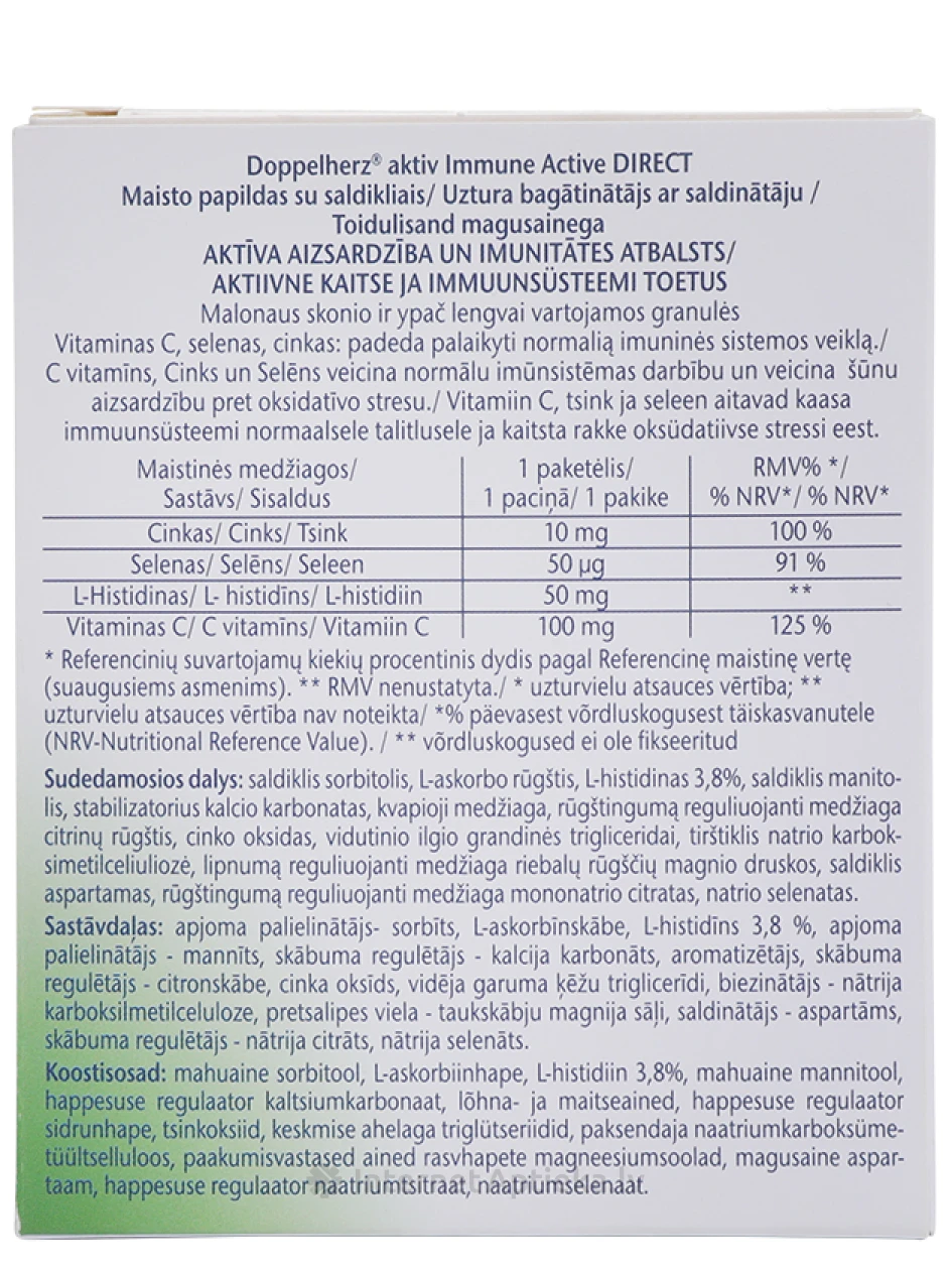 Doppelherz Aktiv Immune direct Zn+Se+histidīns+vit.C, 20 paciņas | internetaptieka.lv