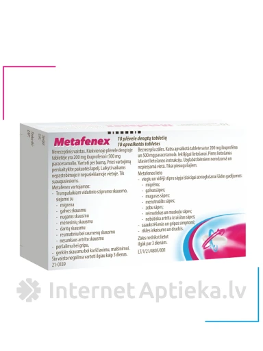Metafenex 200 mg/500 mg таблетки, 10 таблеток | internetaptieka.lv