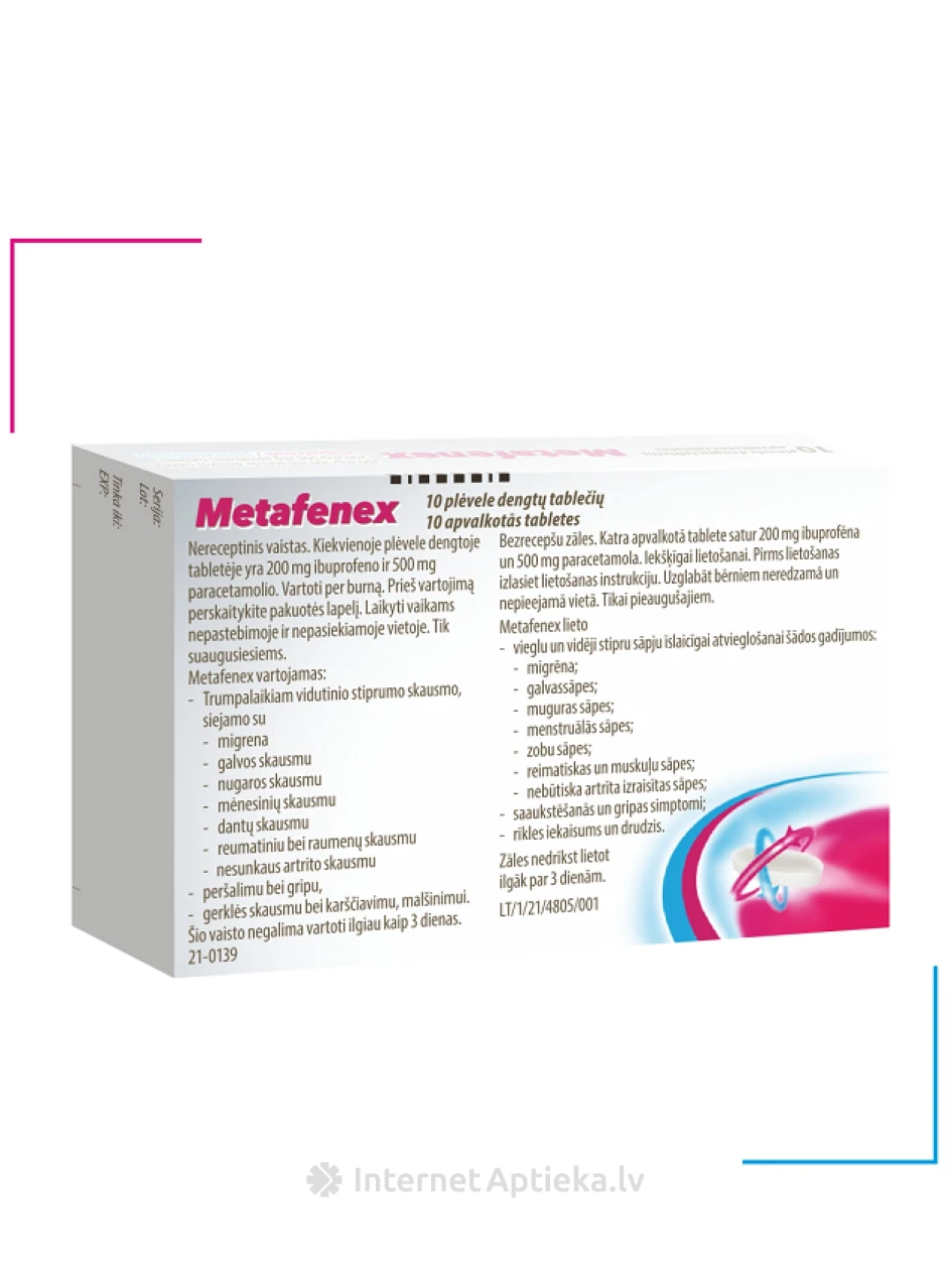 Metafenex 200 mg/500 mg apvalkotās tabletes, 10 tabletes | internetaptieka.lv