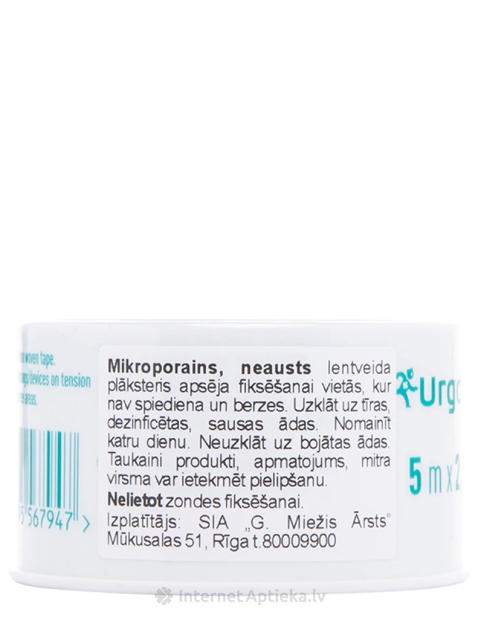 Urgopore plāksteris rullī, neausts, elastīgs, balts, 5 m x 2.5 cm | internetaptieka.lv