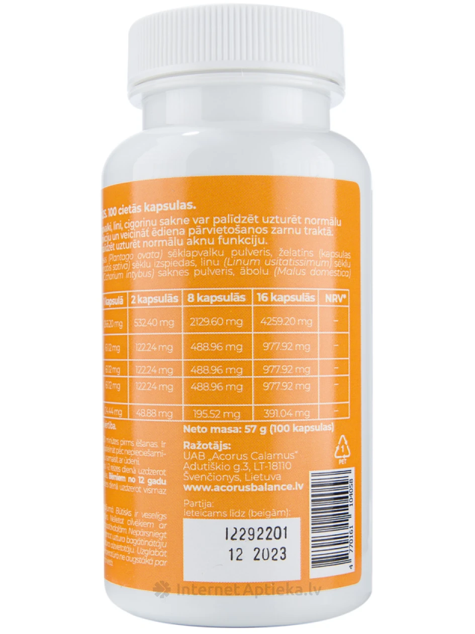 Acorus Balance Colon Detox+Fiber, 100 капсул | internetaptieka.lv