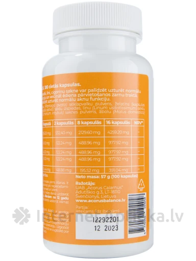 Acorus Balance Colon Detox+Fiber, 100 капсул | internetaptieka.lv