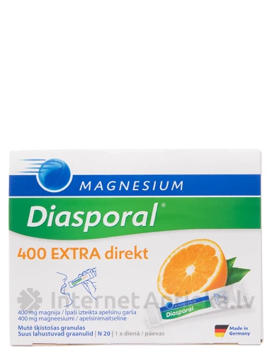 Magnesium Diasporal Extra Direkt 400 мг (магний) со вкусом апельсина, 20 пакетиков | internetaptieka.lv